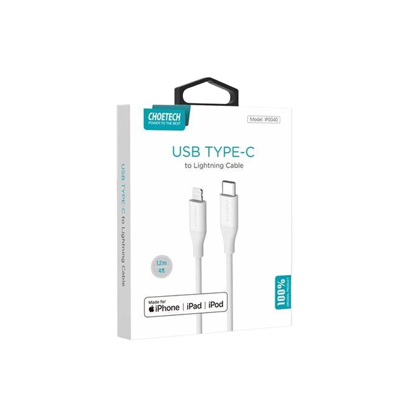Choetech USB MFI Type-C naar Lightning 1,2m Kabel Wit