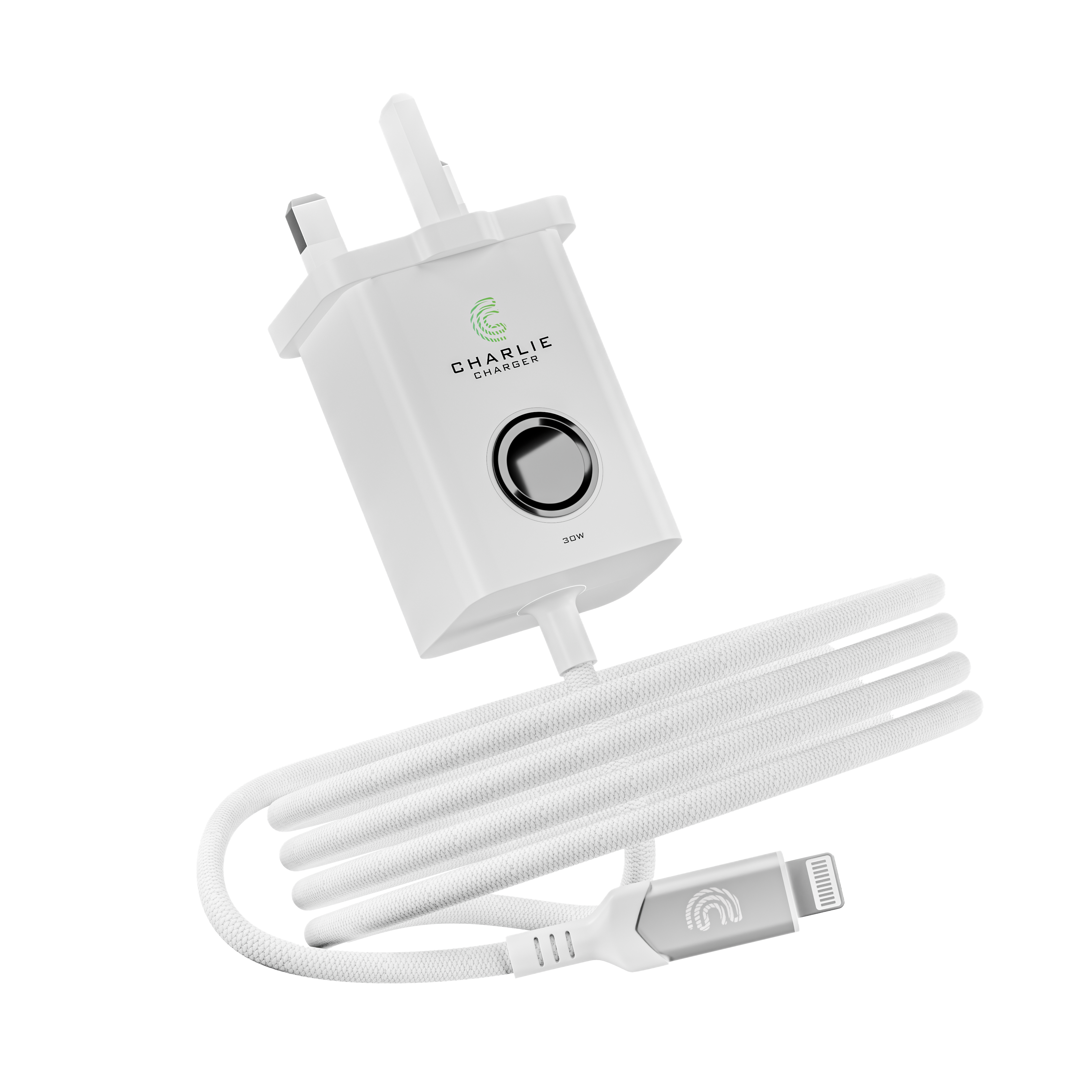 Charlie Charger 30W  Lightning USB 2 Metre  White
