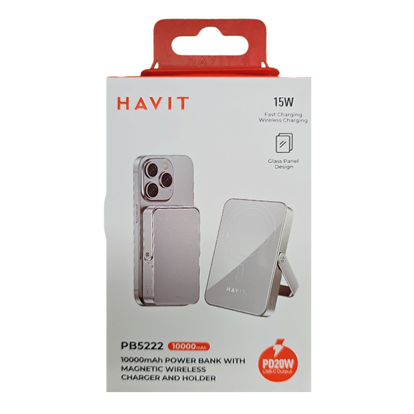 HAVIT Power Bank 10,000mAh Magnetic Wireless Charger PB5222 Titanium