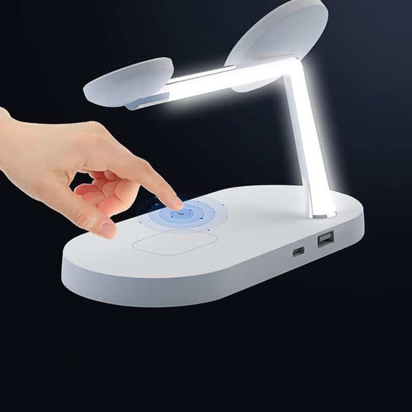 5-In-1 Magnetic Fast Wireless Charger white back view with light lamp on