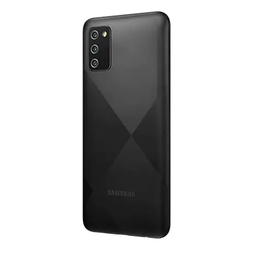 Samsung Galaxy A02s back-Right30 black- Fonez-Keywords : MacBook - Fonez.ie - laptop- Tablet - Sim free - Unlock - Phones - iphone - android - macbook pro - apple macbook- fonez -samsung - samsung book-sale - best price - deal